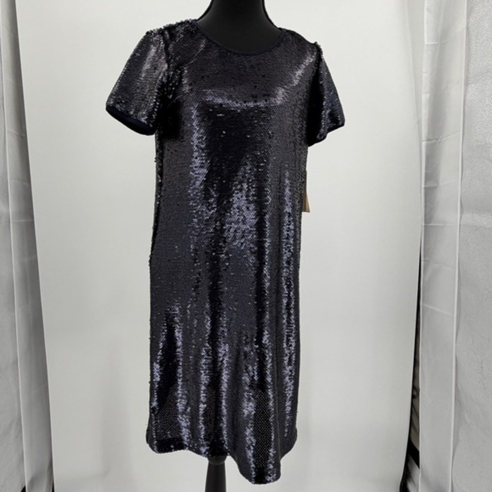 Copper‎ Key Sequin Dress Party Cocktail Short Sleeve Navy Blue Women's large